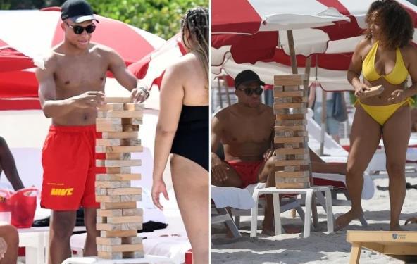 曝姆巴佩在迈阿密海滩度假，与比基尼女子玩积木游戏
